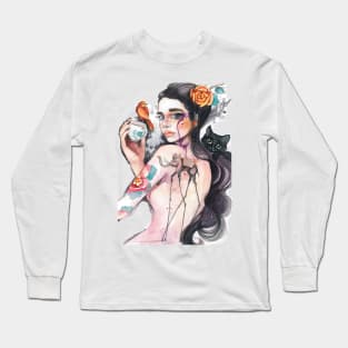 Dali girl dali Elephant and black cat Long Sleeve T-Shirt